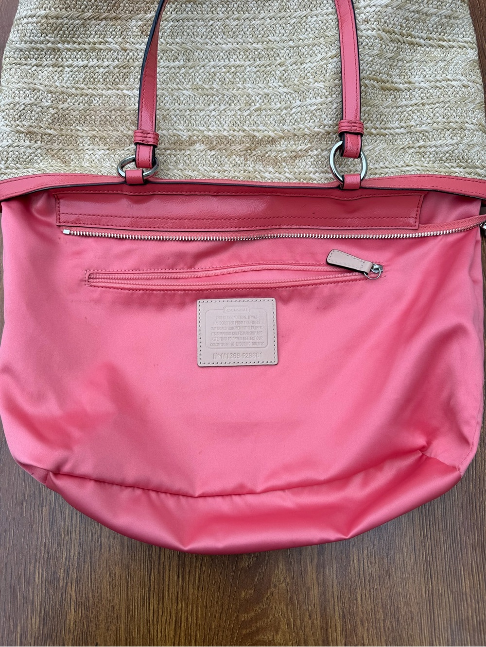 Coach Straw Floral Applique Tote Bag Pink Patent Leather Beach Shoulder F29861 - Picture 15 of 16